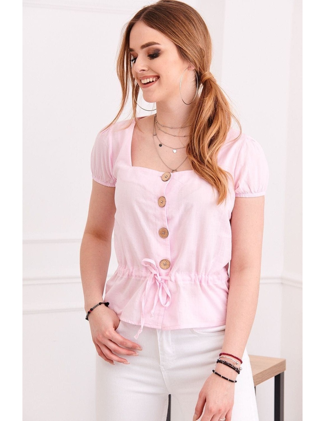 Rosa Bluse mit Knöpfen MP26381 – Online-Shop – Boutique